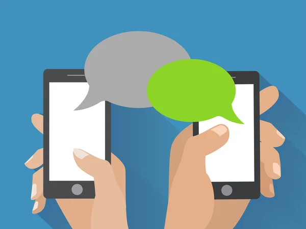 Smartphone à main avec bulles de parole vierges — Image vectorielle