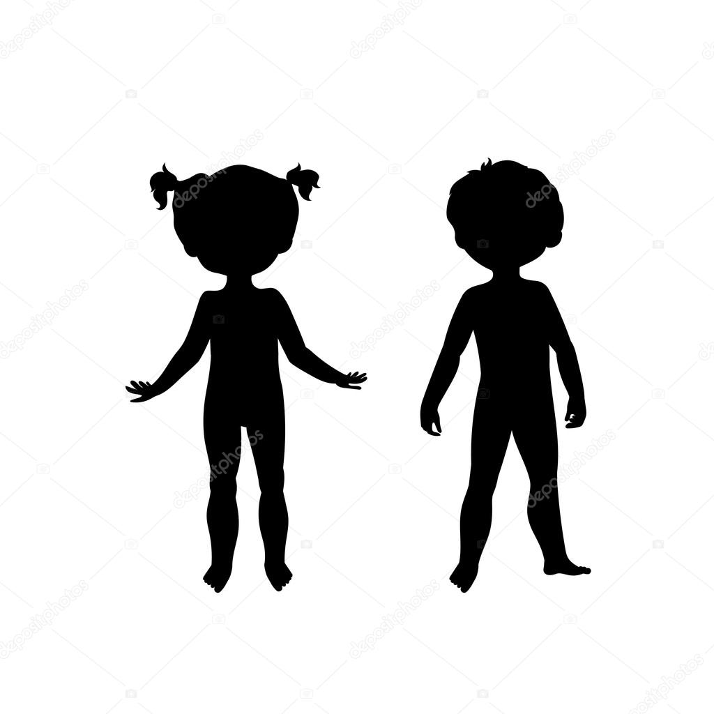 Black silhouettes of cute kids