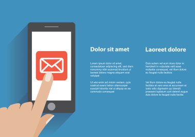 E-posta simgesi üstünde belgili tanımlık perde ile akıllı telefon dokunmadan el