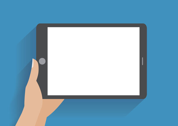 Hand holding smartphone with blank screen