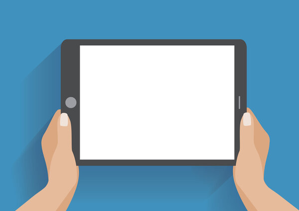 Hand holding smartphone with blank screen