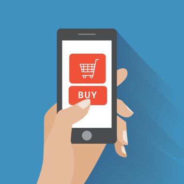 El smartphone satın düğmesi ile tutarak