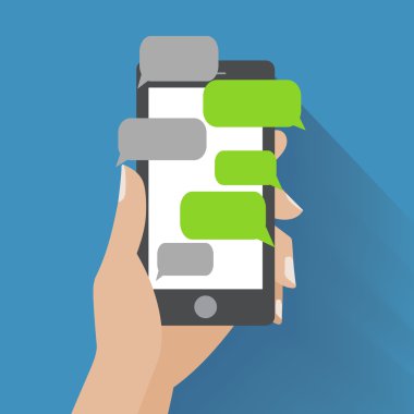 El smartphone boş konuşma balonları ile tutarak