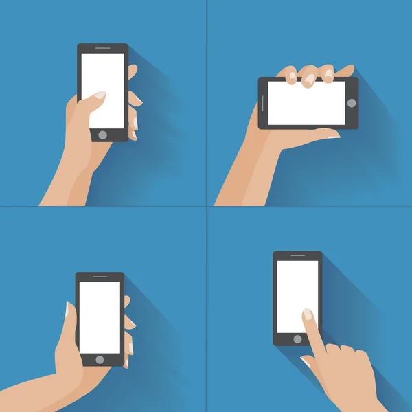 Smartphone de mano con pantalla en blanco — Vector de stock