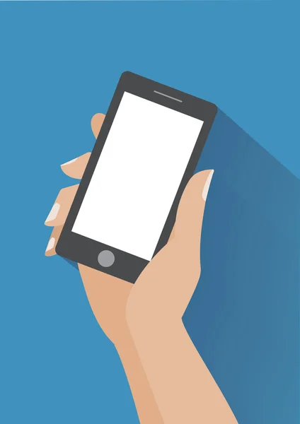 Smartphone de mano con pantalla en blanco — Vector de stock