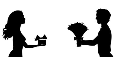 erkek ve kadın hediyeler ile Silhouettes