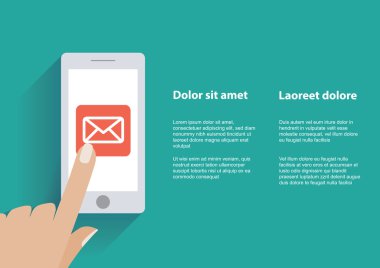 E-posta simgesi üstünde belgili tanımlık perde ile akıllı telefon dokunmadan el