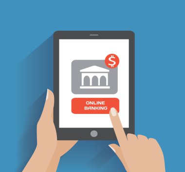 Tablet PC online banka kutsal kişilerin resmi üstünde belgili tanımlık perde ile