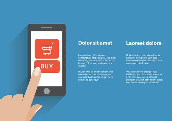 Hand Universalhålning smart telefon med köp-knappen på skärmen — Stock vektor