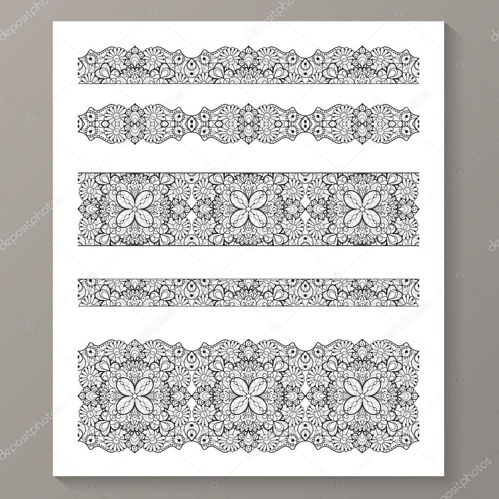 Set of seamless lace borders with transparent background