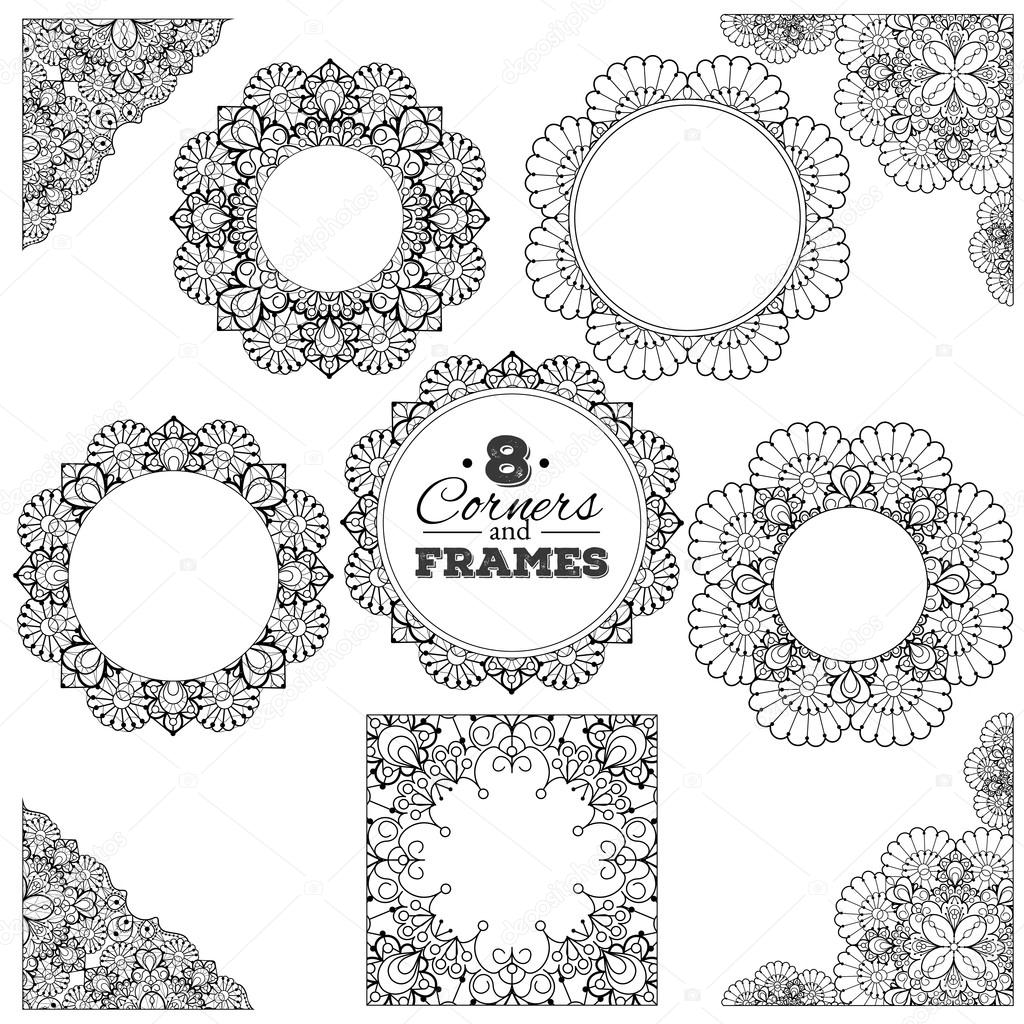 Set of lace frames and corners with transparent background