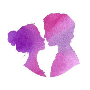 Adam ve kadın, suluboya vektör illustra profil siluetleri