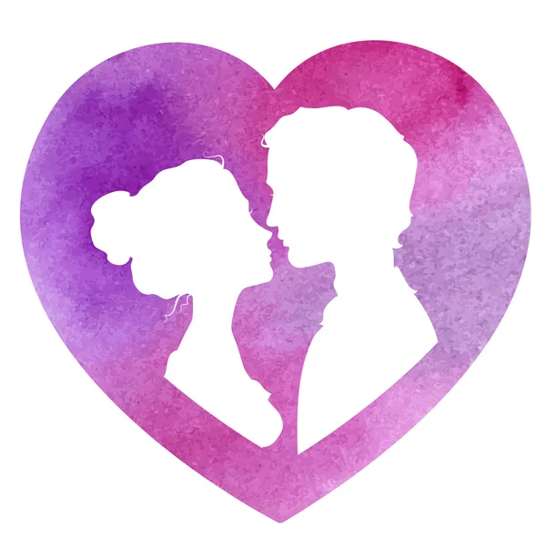 Perfil silhuetas de homem e mulher, watercolor vector illustra — Vetor de Stock