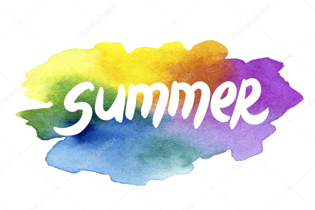 Summer holidays hand drawn lettering on a watercolor background