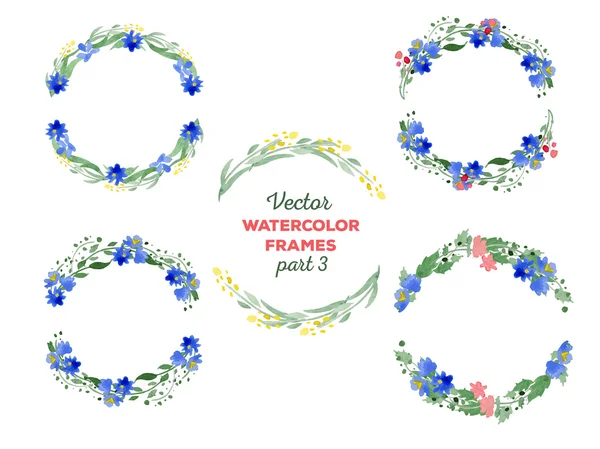 Vector watercolor wreaths and separate floral elements for custo — Stock Vector