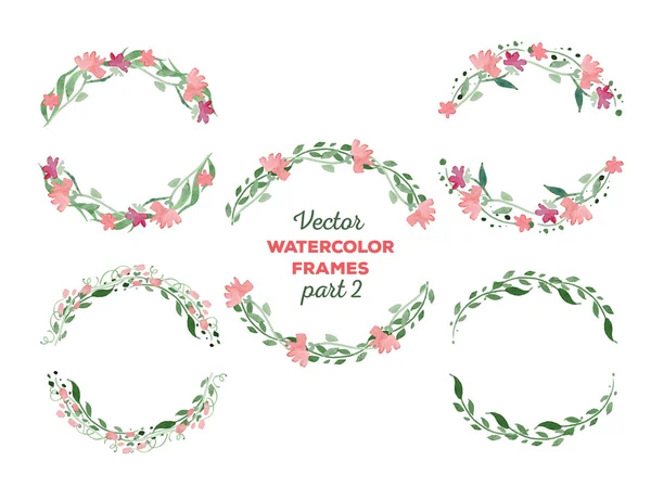 Vector watercolor wreaths and separate floral elements for custo — Stock Vector