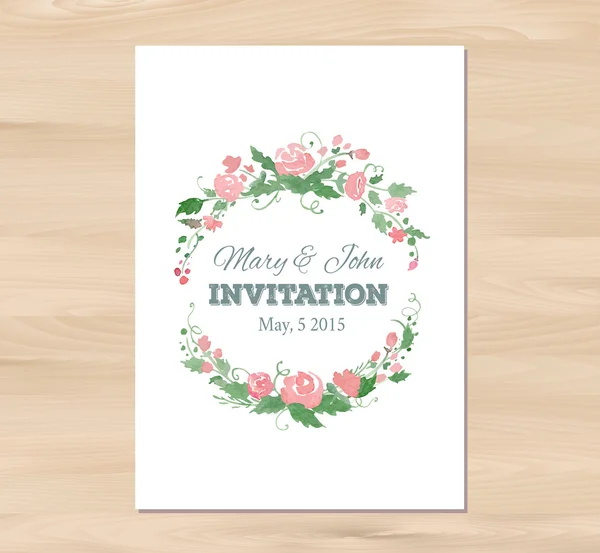 Convite de casamento vetorial com flores de aquarela e tipografia — Vetor de Stock