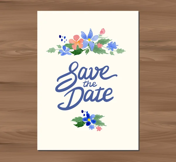 Invitation de mariage vectoriel avec des fleurs aquarelle et dessiné à la main — Image vectorielle