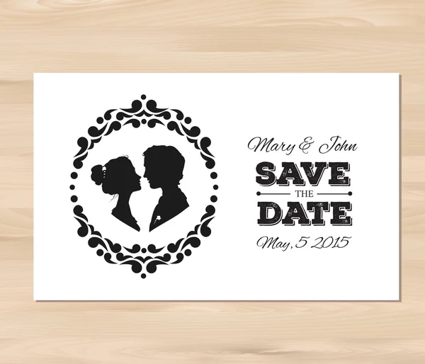 Vector enregistrer la date invitation de mariage avec des silhouettes de profil — Image vectorielle