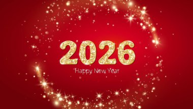 Çin ve Batı 'daki yeni yıl etkinlikleri, festival posterleri, web afişleri ve sosyal medya tanıtımı için ideal kırmızı dairesel parlaklıkta 2026 yeni yıl rakamı.