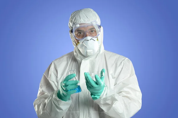 Researcher with protective hazmat suit — Stock Photo, Image