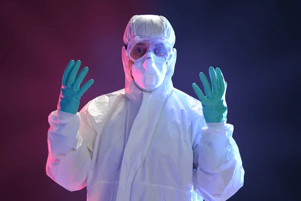 Scientist in full protective hazmat suit — Stock Photo, Image