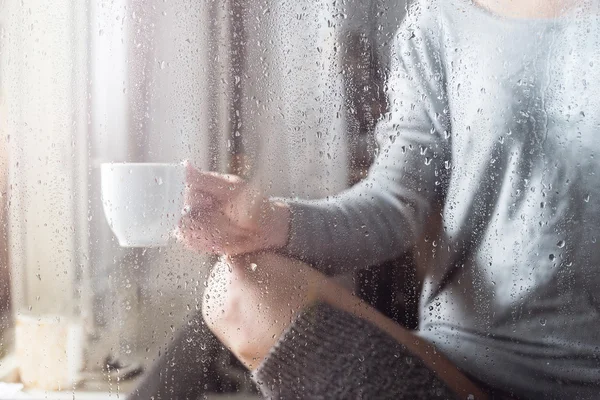 Young woman with cup — Stock Photo, Image