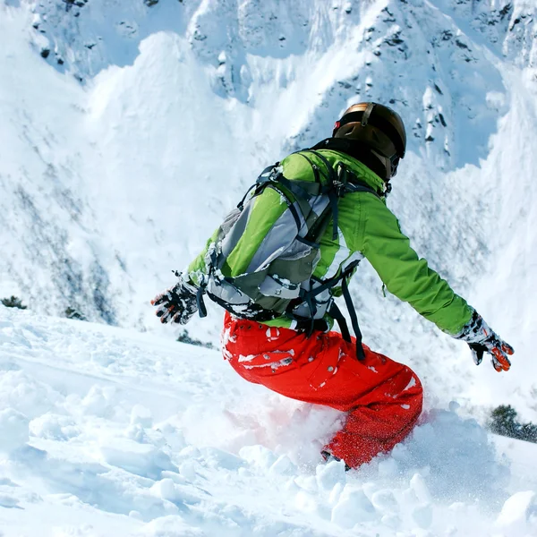 Derin toz Snowboarder — Stok fotoğraf