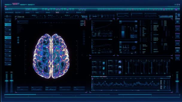 Holograficzny Futurystyczny Interfejs Analizujący Ludzką Anatomię Mózgu Morfologię Profil Medyczny — Wideo stockowe