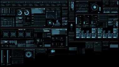 Dijital elementlerle donanma mavisi fütüristik arayüzü, klasörler, histogramlar, numaralar ve kod çalıştırımı. Yüksek çözünürlüklü bilgisayar verisi döngüsü. Ekranda kaybolur. Veri akışı. Yapay Zeka iş başında. Döngülü çoklu görev alanı merkezi. 