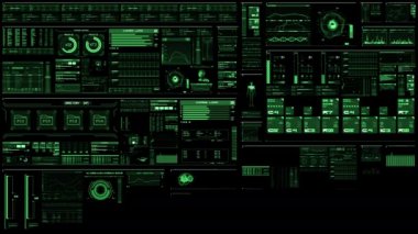 Dijital elementlerle, dizinlerle, histogramlarla, sayılarla ve kod çalışmasıyla yeşil geleceksel arayüz. Yüksek çözünürlüklü bilgisayar verisi döngüsü. Ekranda kaybolur. Veri akışı. Yapay Zeka iş başında. Döngülü çoklu görev merkezi. Çoklu İşlem