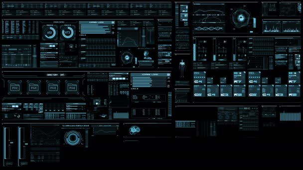 Marinblå Futuristiskt Gränssnitt Med Digitala Element Mappar Histogram Siffror Och — Stockvideo