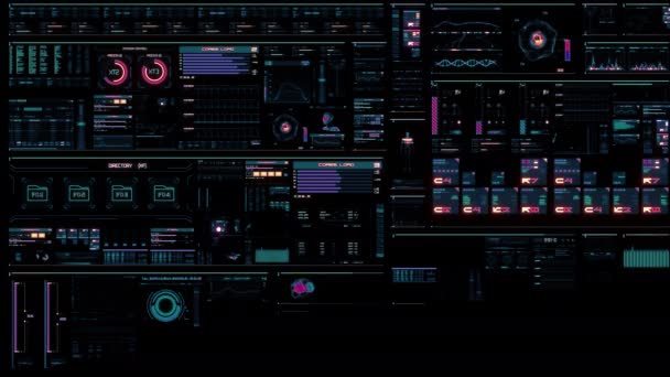 Flerfärgat Futuristiskt Gränssnitt Med Digitala Element Mappar Histogram Siffror Och — Stockvideo