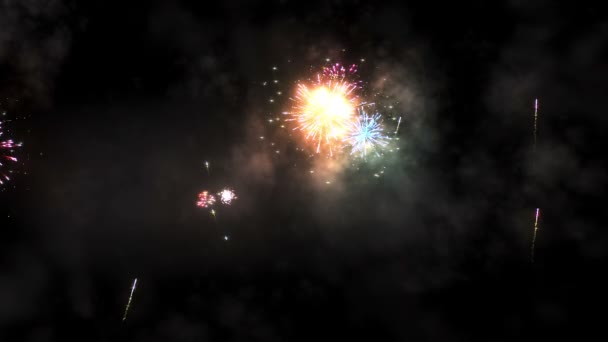 Buntes Feuerwerk explodiert am Nachthimmel — Stockvideo