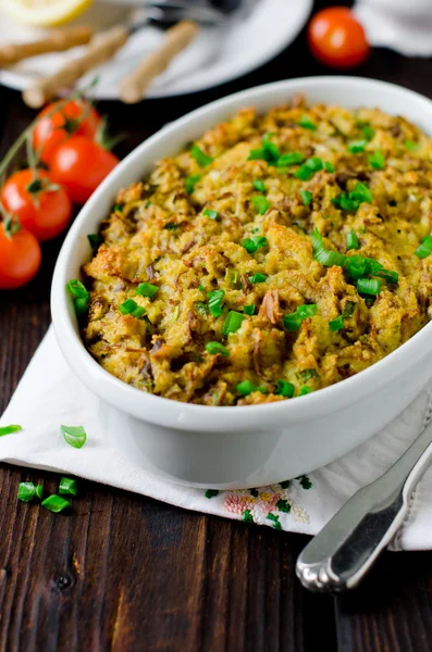 Chicken casserole with bread — Stock Photo, Image