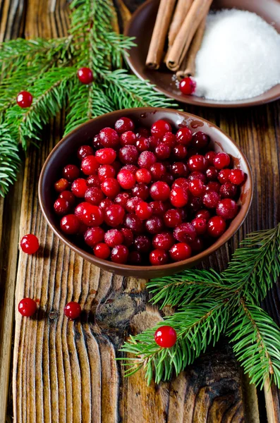 Cranberries, sugar and cinnamon — Stock Photo, Image
