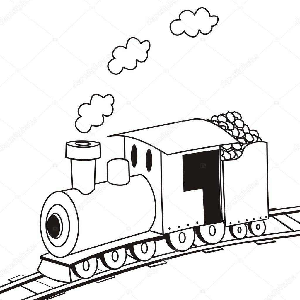 steam locomotive, coloring book, vector icon