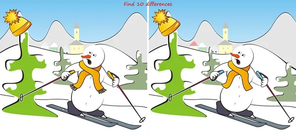 Hóember Hegyen Szabadidős Tevékenység Talál Különbségek Humoros Vektor Illusztráció — Stock Vector