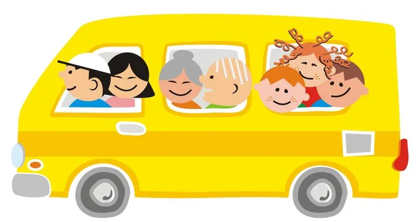 Big Family Car Funny Vector Illustration — Stock Vector