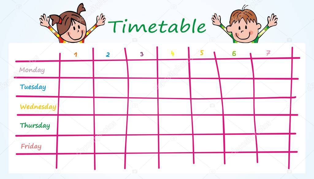 Timetable , students, funny vector illustration