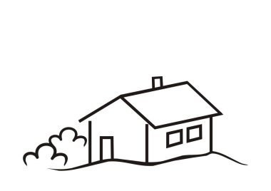 Kapı ve pencereli ev, çalı, siyah vektör simgesi