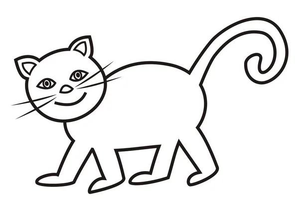 White Smiling Cat Coloring Book Vector Illustration — Stok Vektör