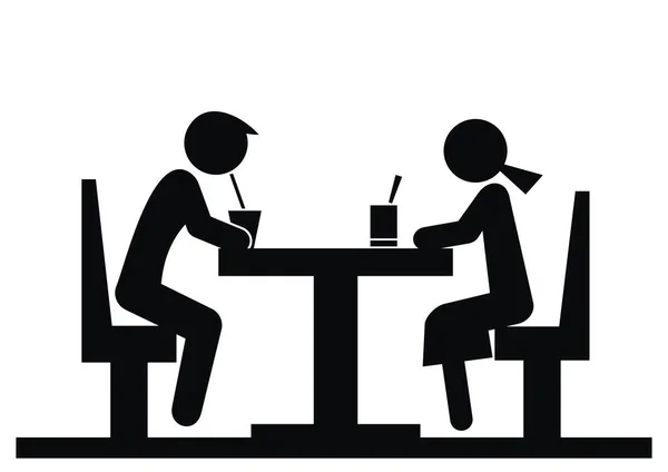 Two People Sitting Restaurant Black Silhouette Vector Icon — Vector de stock