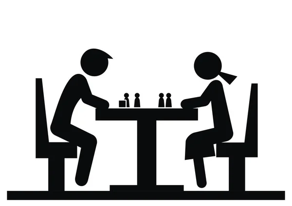 People Play Game Table Black Silhouette Vector Icon — Vector de stock