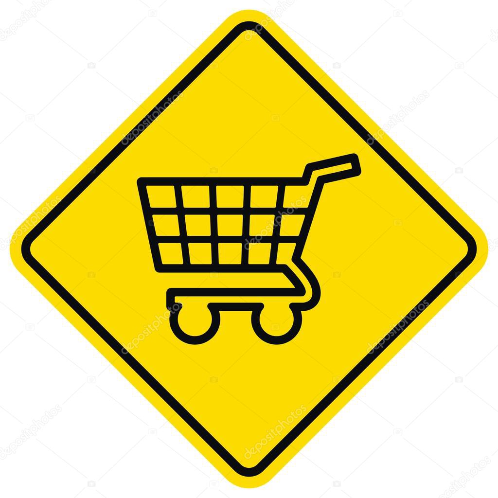 shopping cart, black icon at yellow frame, rhombus