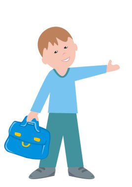 Çantalı çocuk yönü gösterir, vektör simgesi