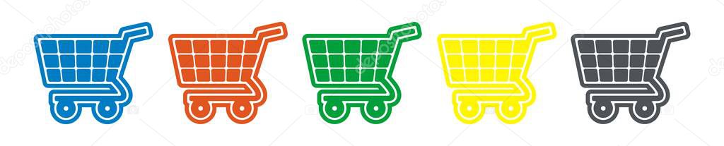 five shopping carst, colors vector icon on white background