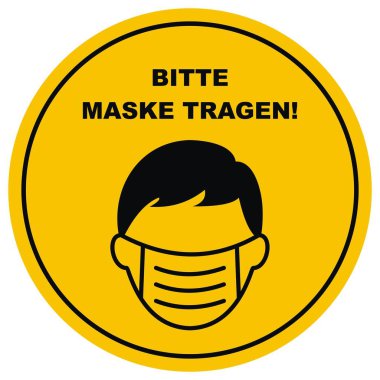 Isırık yığını trajedisi! Lütfen maske takın! Vektör simgesi, Almanca
