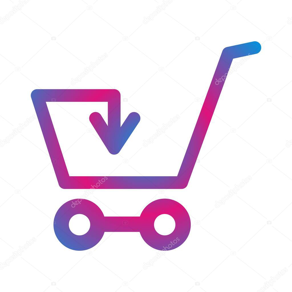 shopping cart with arrow, add to cart, vector icon