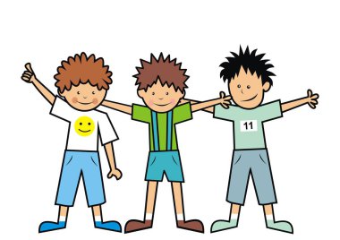 Üç mutlu çocuk, arkadaşlar, vektör illüstrasyonu